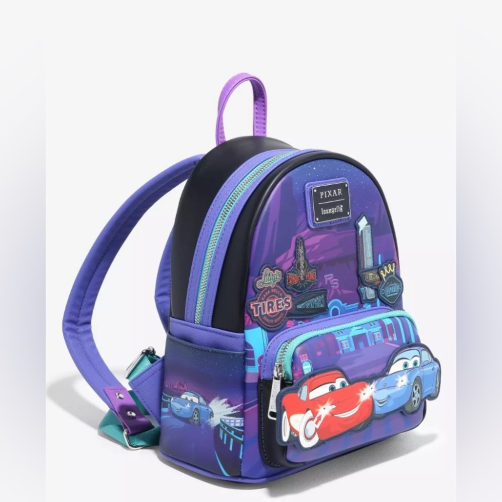 Loungefly X Pixar Cars Lightening McQueen and Sally Light Up Backpack NWT - Picture 3 of 5